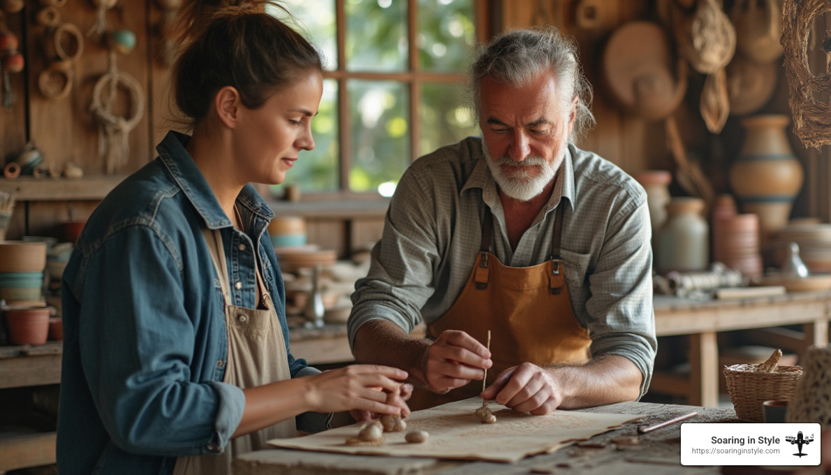 responsible tourist engaging with local artisan - travel greener