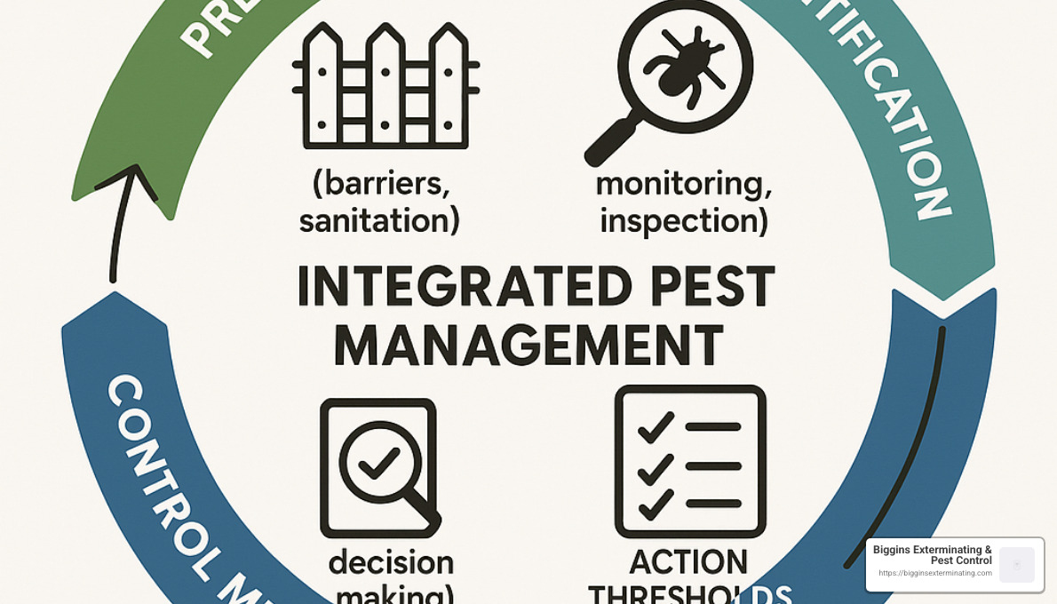 Integrated Pest Management diagram showing prevention, monitoring, and control methods - Top-Rated Pest Control