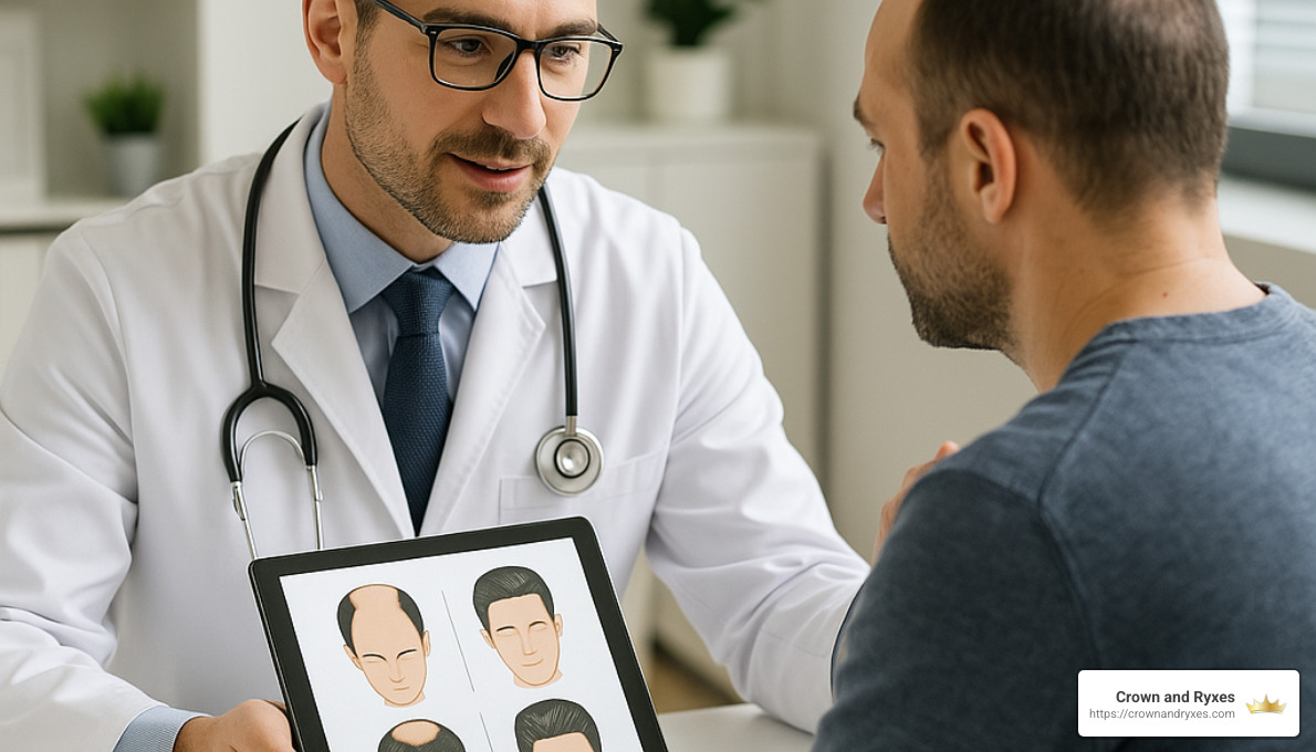 doctor consulting with patient about hair restoration - hair restoration miami fl