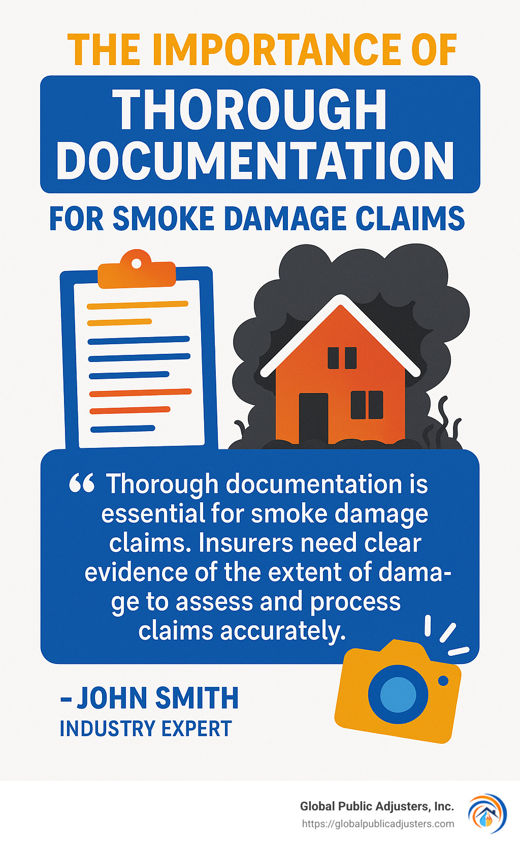 quote from industry expert about the importance of thorough documentation for smoke damage claims - smoke damage insurance claims infographic 