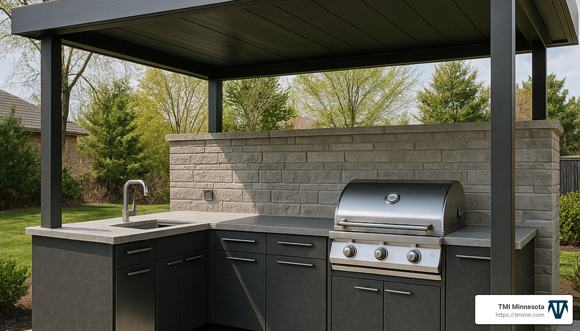 1ba1cdd3fb3e91b4246bf46c4f1d0d5f311809bf Alfresco Elegance: Contemporary Outdoor Kitchen Designs You'll Love Discover contemporary outdoor kitchens that elevate your space with style, durability, and modern design trends. Start planning today! Weather-resistant contemporary outdoor kitchen with covered structure and durable materials - contemporary outdoor kitchens