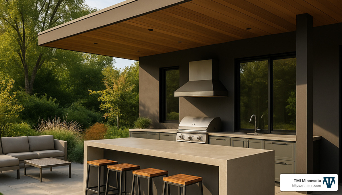 2a59c15414d97183a2eacc4a6325b85135e579bb Alfresco Elegance: Contemporary Outdoor Kitchen Designs You'll Love Discover contemporary outdoor kitchens that elevate your space with style, durability, and modern design trends. Start planning today! Contemporary outdoor kitchen seamlessly integrated with home architecture and surrounding landscape - contemporary outdoor kitchens