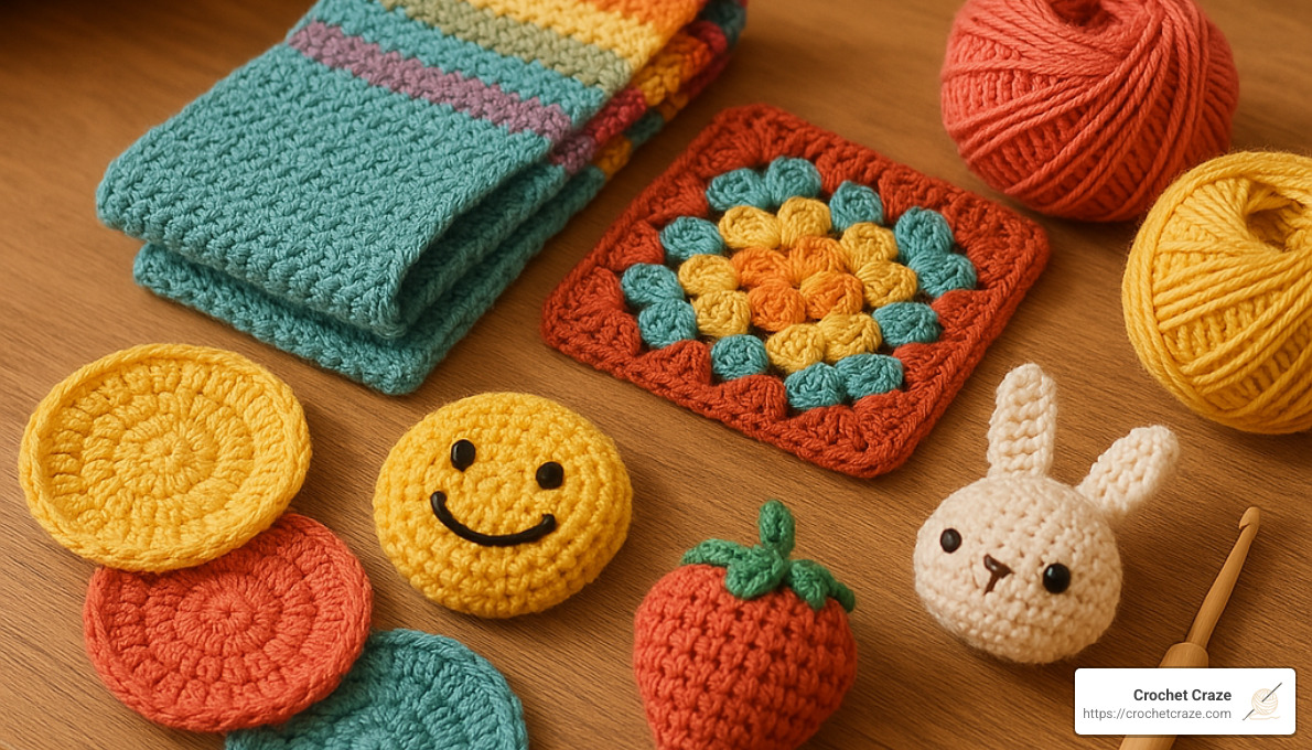 finished beginner crochet project collection - crochet crafts for beginners