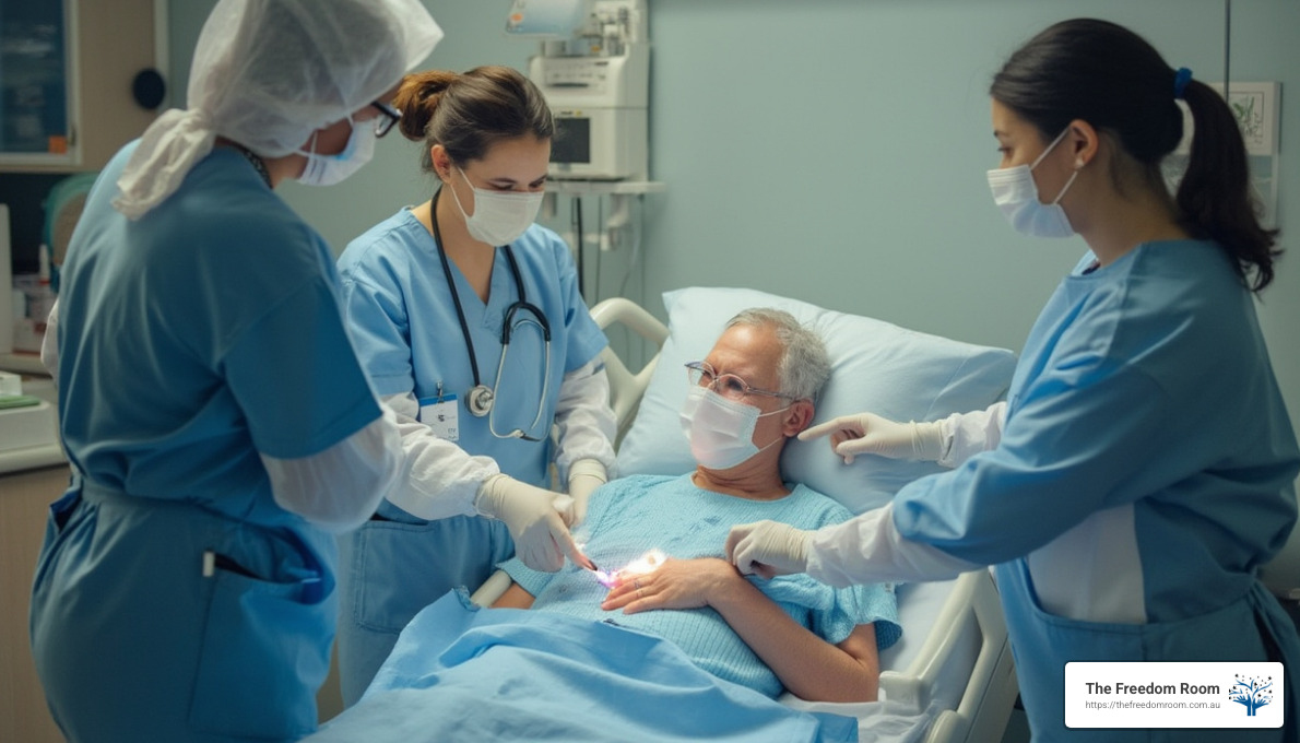 medical professionals assisting a patient during detox - alcohol addiction support services