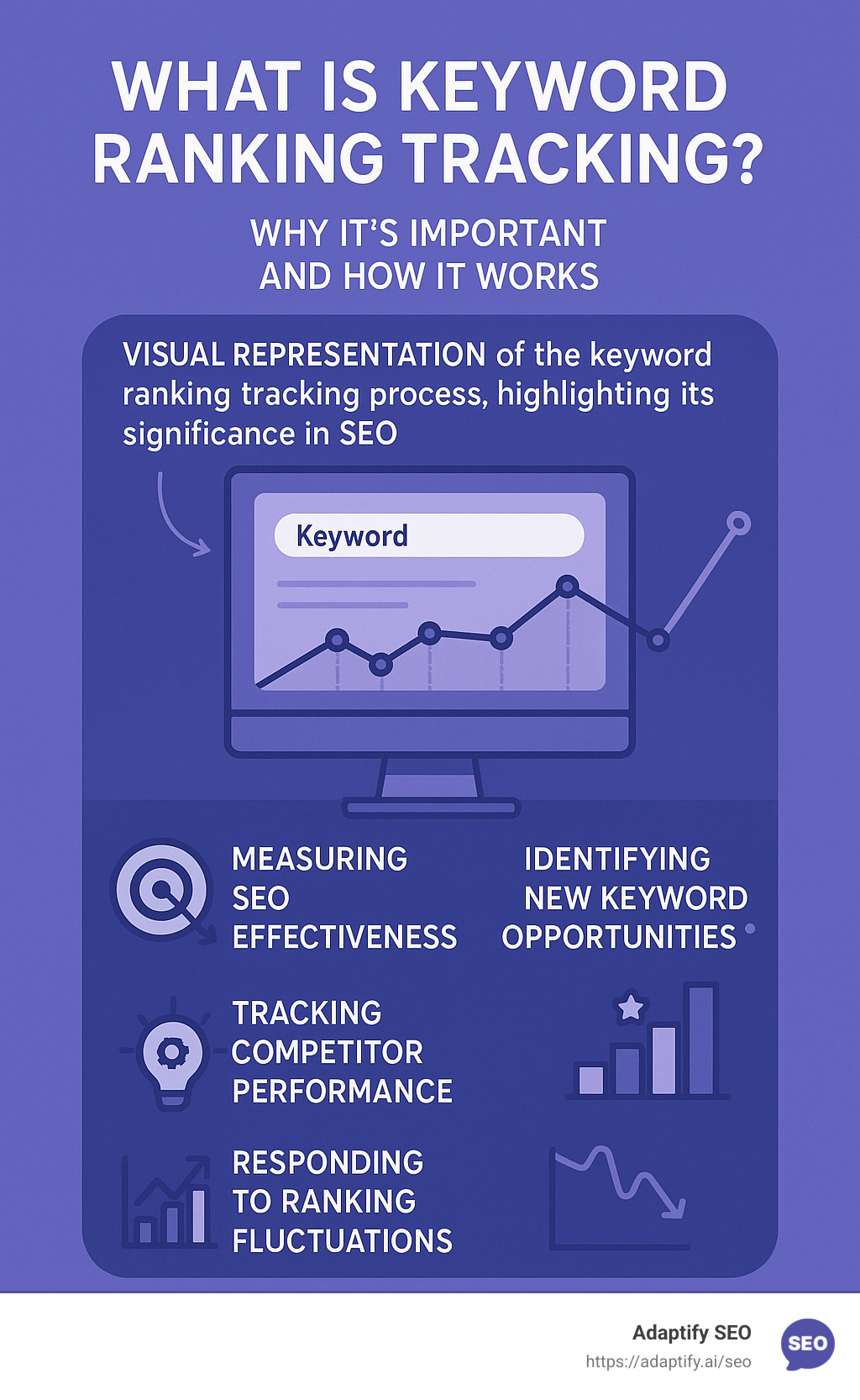 Infographic showing what keyword ranking tracking is, why it's important, and how it works. - keyword ranking tracking infographic