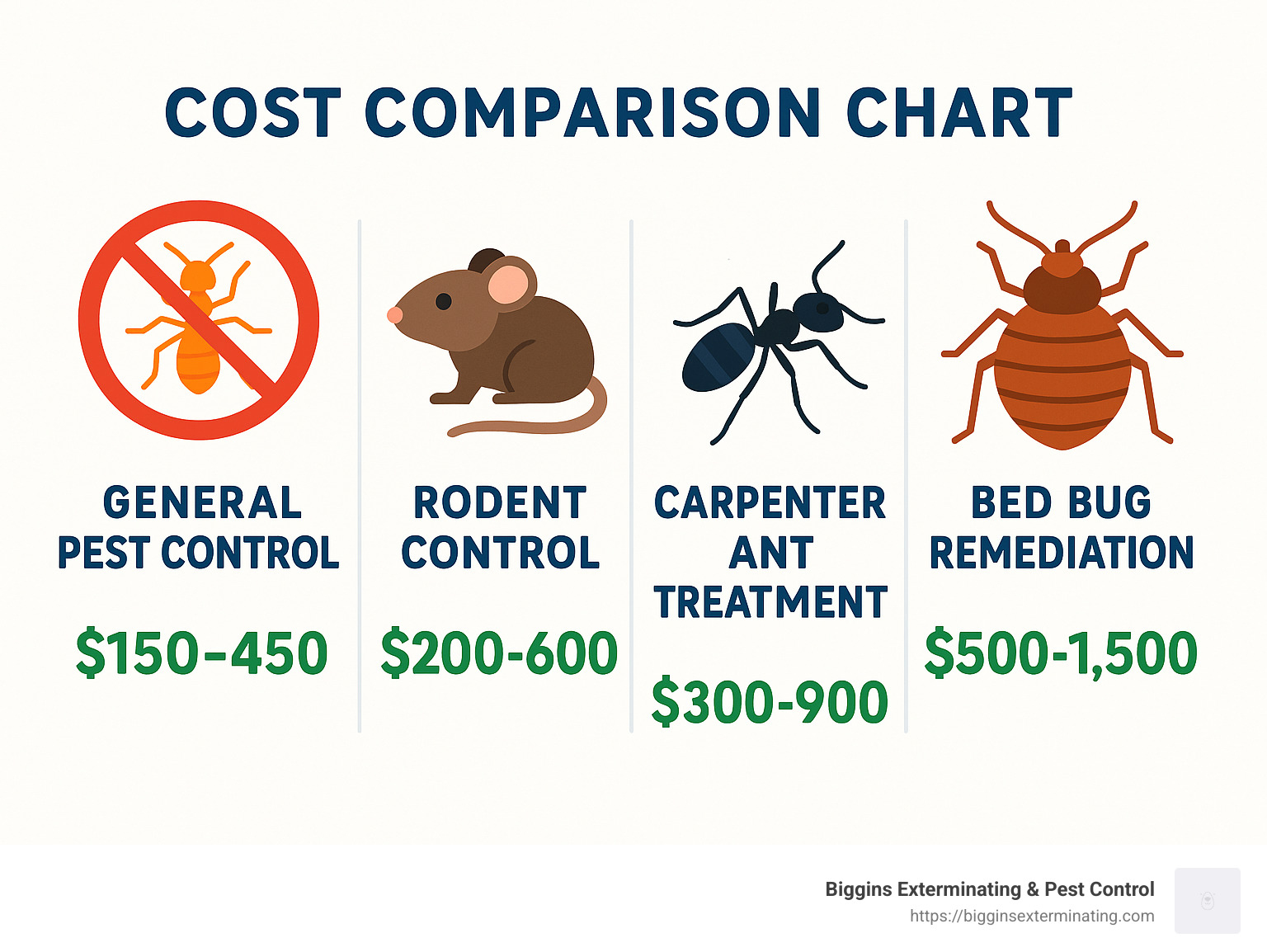 Cost comparison chart for different pest control services - Exterminator North Reading MA infographic 