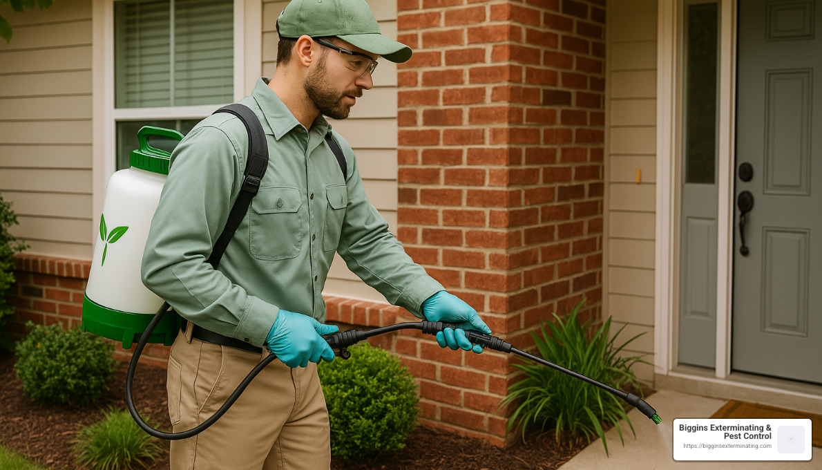 Preventative pest control treatment being applied to home exterior - Exterminator North Reading MA