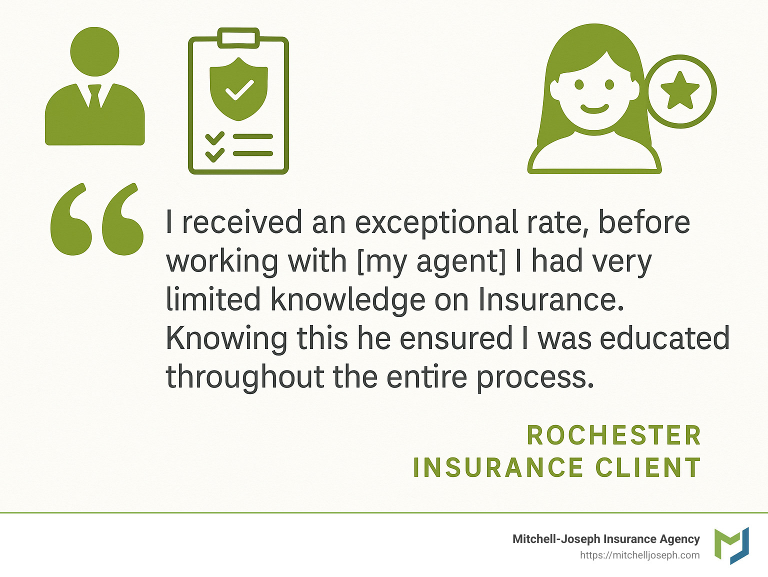 Quote from a satisfied insurance client in Rochester about the value of personalized service - rochester ny insurance agencies infographic 