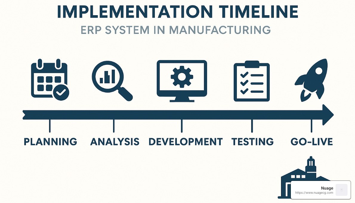 Implementation timeline showing key phases from planning to go-live - NetSuite ERP for manufacturing