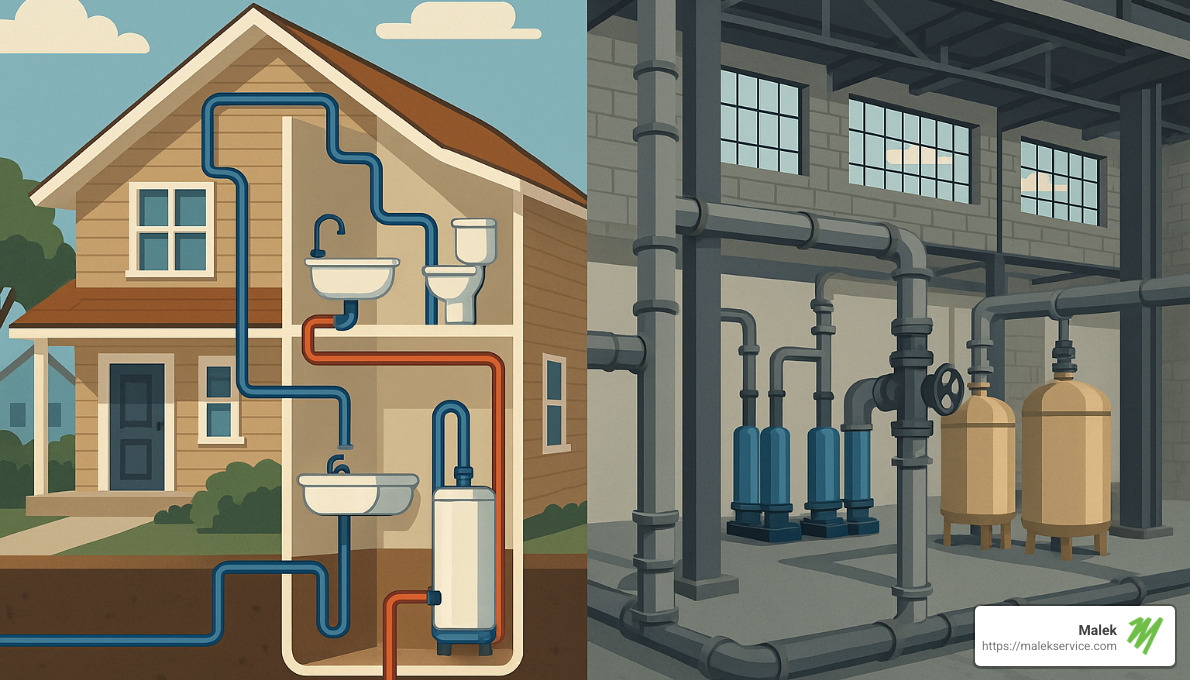 residential home and commercial building with plumbing systems - houston plumbing maintenance plans