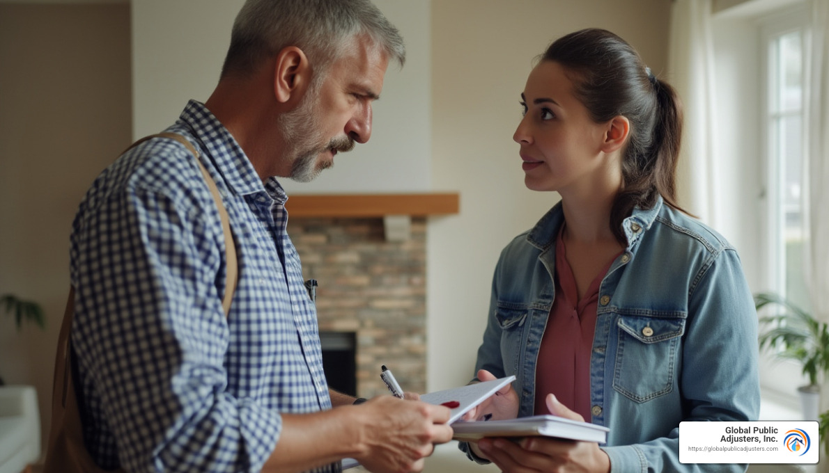 policyholder discussing with an adjuster - what do insurance adjusters do