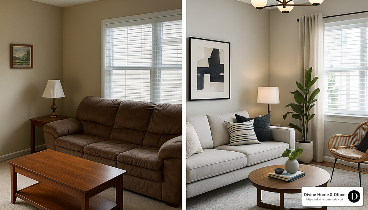 before and after AI interior design change - custom interior styling