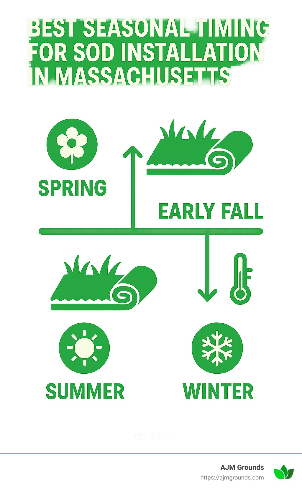 Infographic showing the best seasonal timing for sod installation in Massachusetts, highlighting spring and early fall as optimal periods - best sod installation near me infographic 
