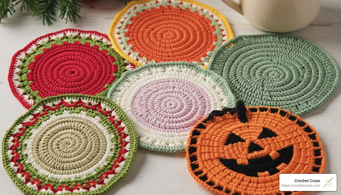 customized holiday themed crochet coasters - crochet coasters easy