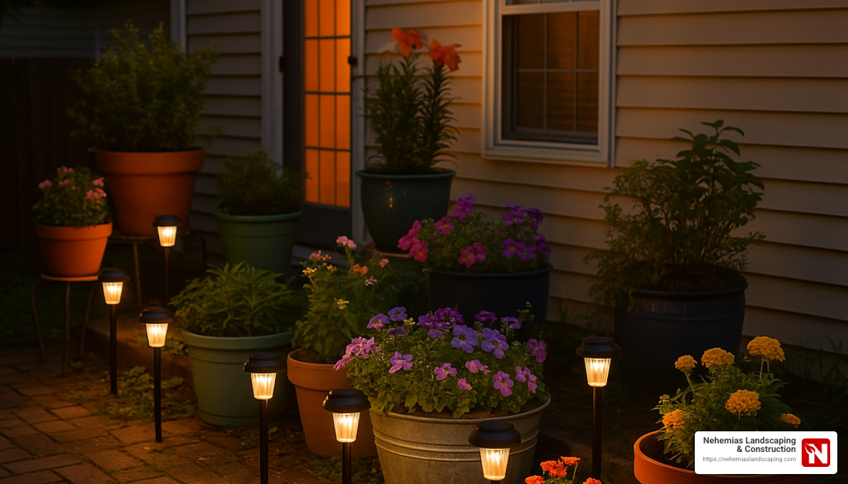 patio with container plants and lighting - affordable patio