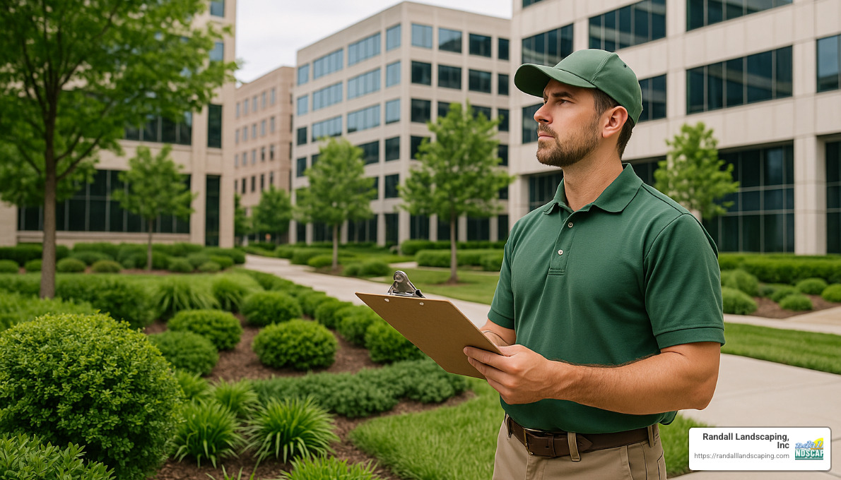 professional landscaper assessing a commercial property - commercial landscaping companies near me