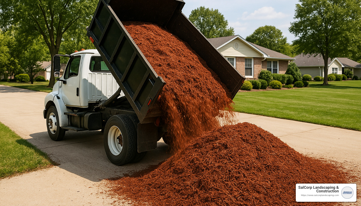 bulk mulch being unloaded from a truck - mulch delivery