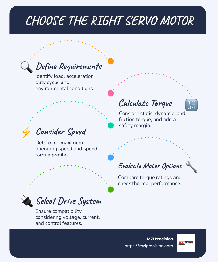 Steps to choose the right servo motor based on torque requirements - servo motor torque infographic infographic-line-5-steps-blues-accent_colors