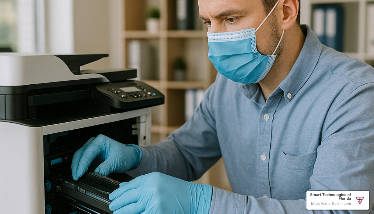 person performing printer maintenance - laser printer maintenance checklist