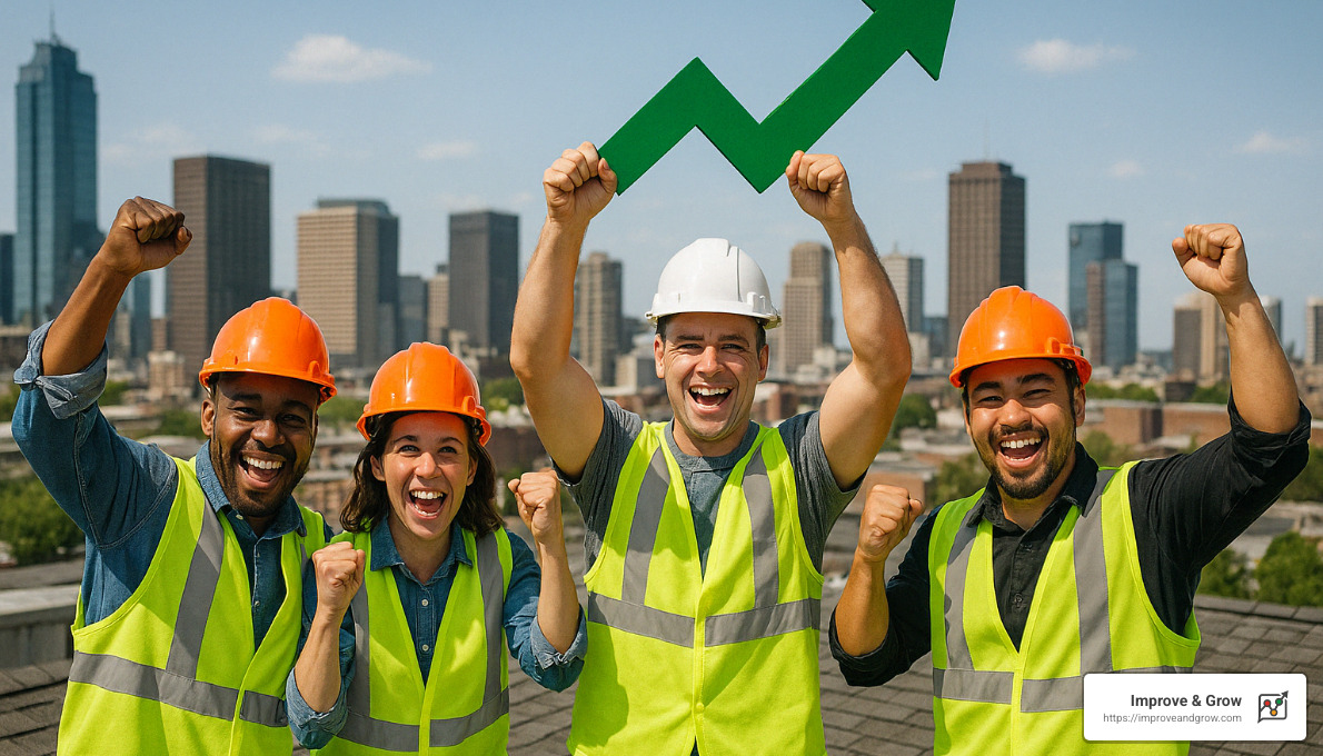 Successful roofing team celebrating growth - Lead generation for roofers