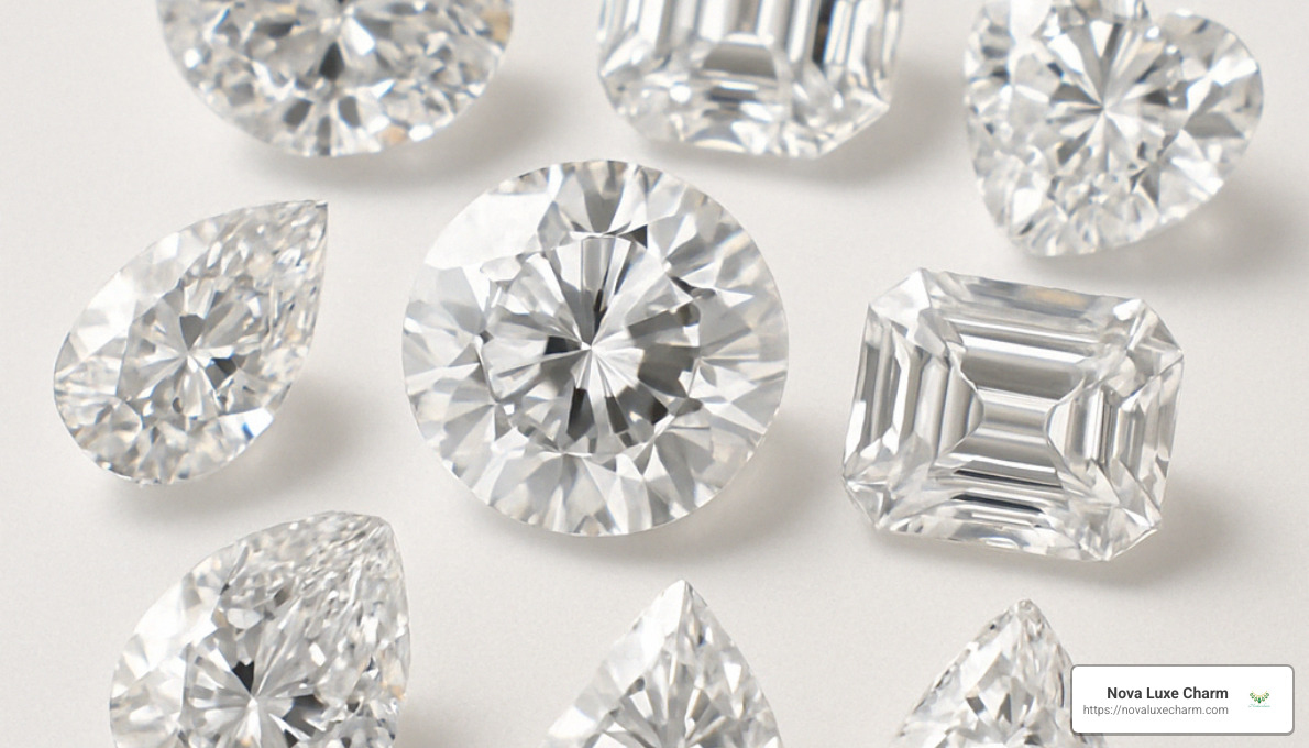 different moissanite cuts side by side - women's moissanite rings