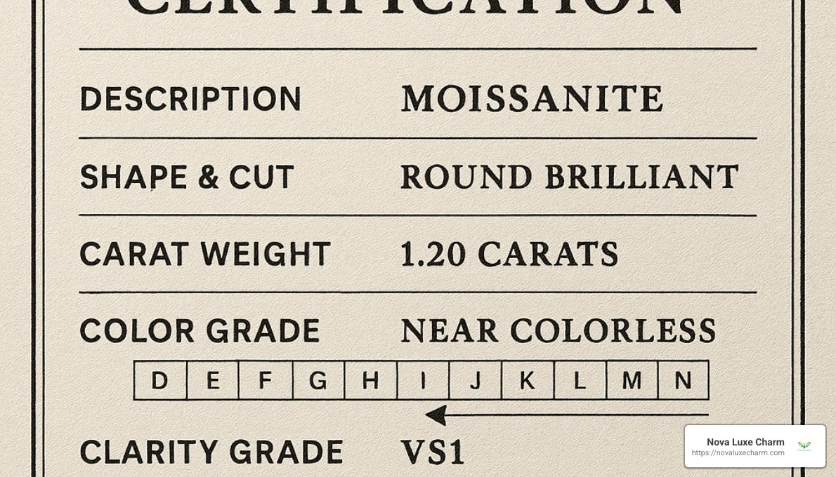 moissanite certification example - women's moissanite rings