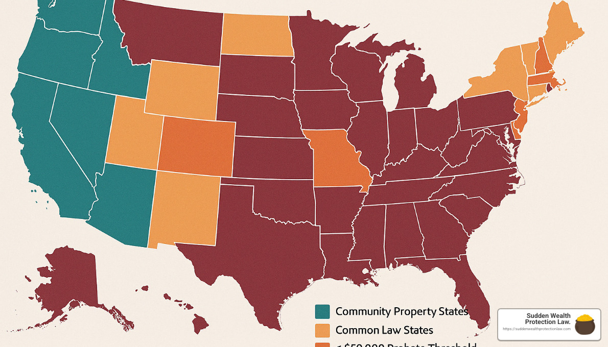 US map showing differences in state estate laws - administration of wills trusts and estates US map showing differences in state estate laws - administration of wills trusts and estates