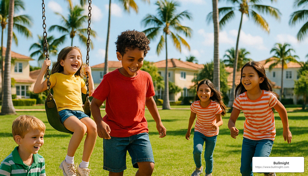 family-friendly Miami neighborhood with children playing - Things to Consider When Buying a Home With Young Kids In Miami, FL - Kiimpress Child Care Inc: Tailwinds Development Center