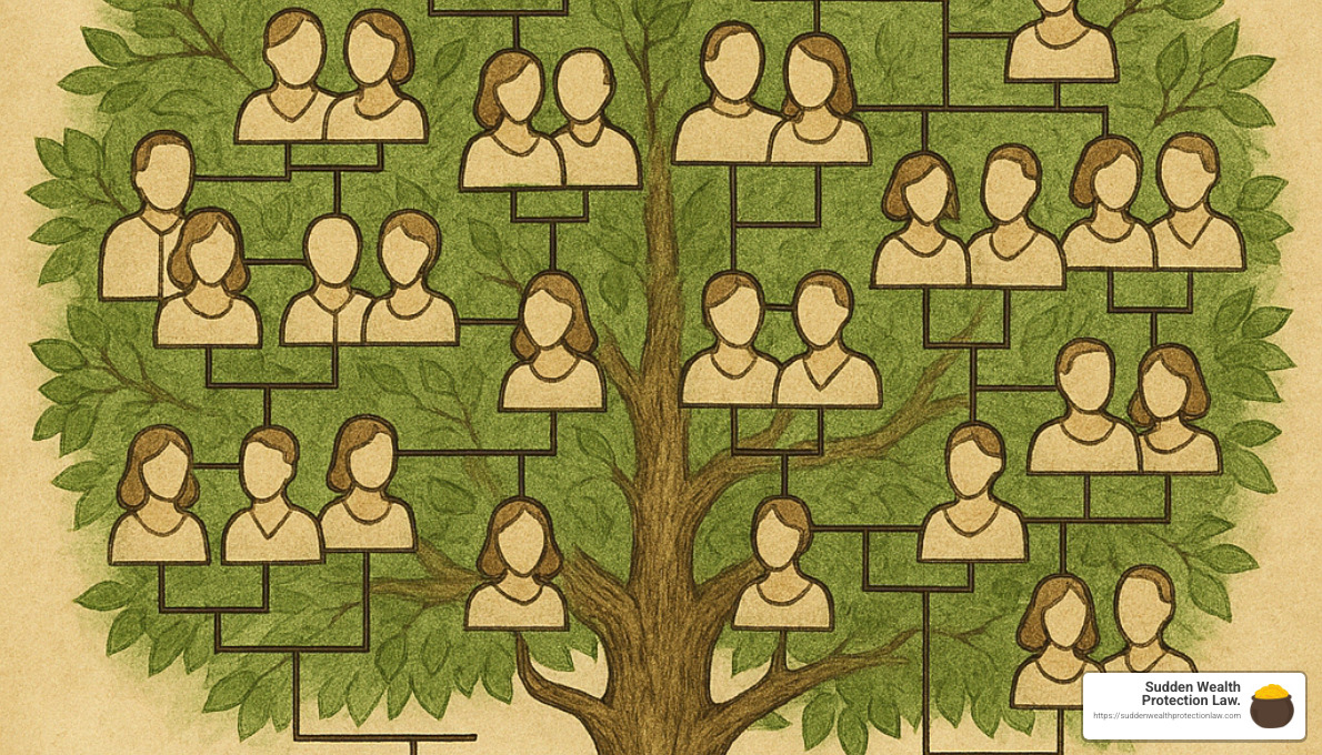 complex family tree with multiple marriages and relationships - probate litigator