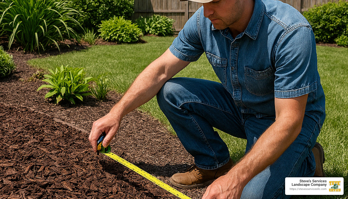 person measuring garden bed for bark application - bark delivered near me