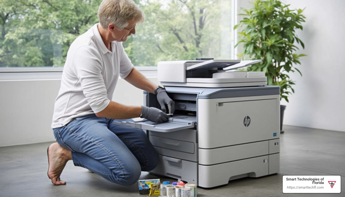 Diagram showing optimal environmental conditions for HP laser printers including temperature, humidity, and placement considerations - hp laser printer maintenance