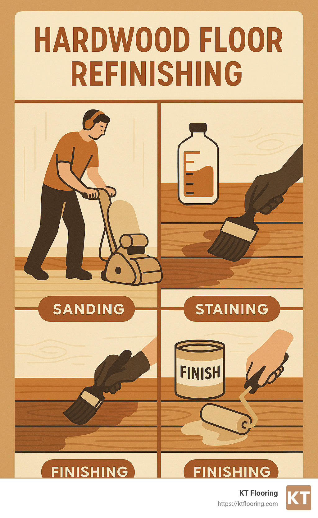 infographic showing an overview of hardwood floor refinishing including sanding, staining, and finishing steps - hardwood floor refinishing nashua nh infographic 