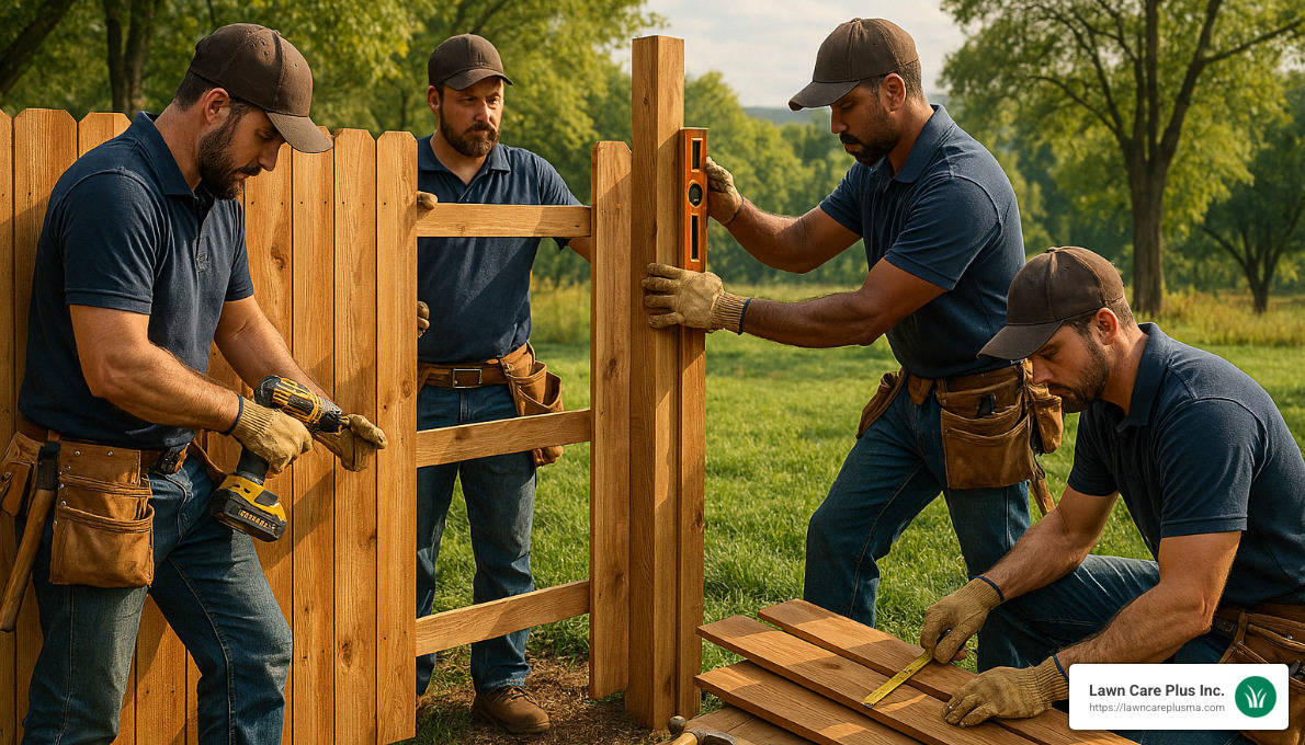 professional cedar fence installation team at work - cedar fence company