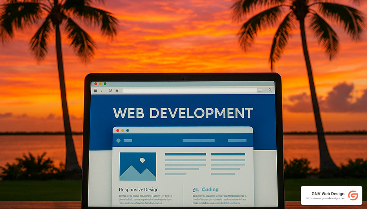 Florida sunset over a laptop showing a newly developed website - best website developers in florida