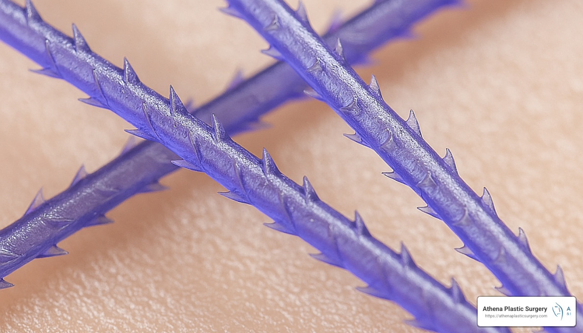 close up of PDO threads used in under eye thread lift procedure - under eye thread lift
