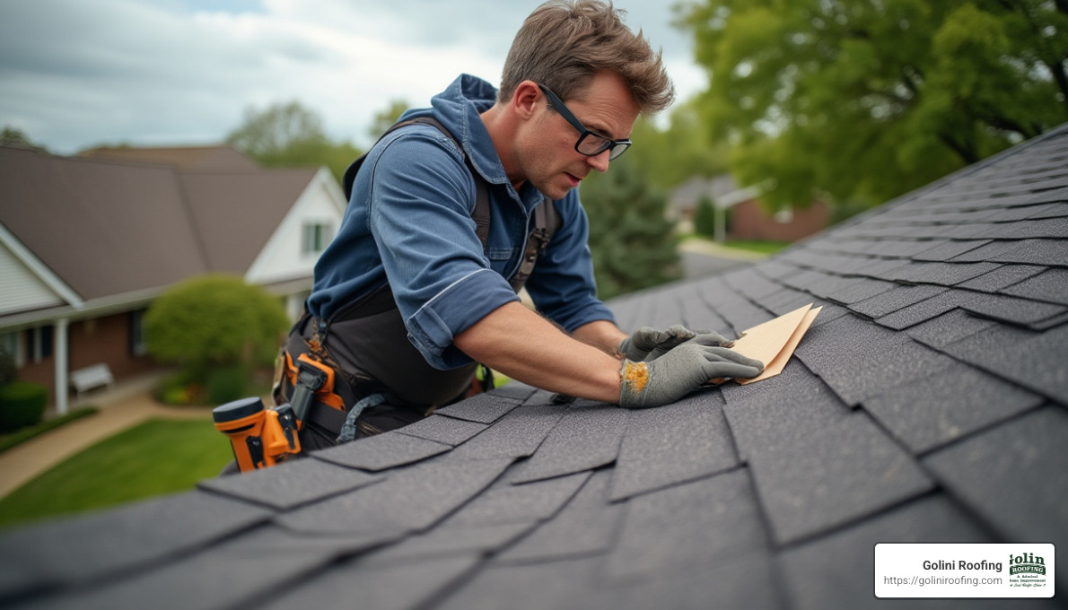 trustworthy roofing specialist inspecting roof - roofing specialist