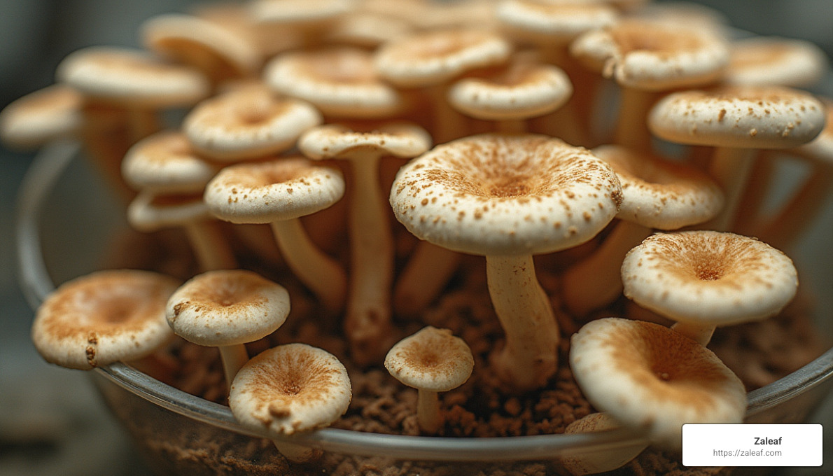 mushroom cultivation setup showing growing medium and early stage growth - buy magic mushrooms
