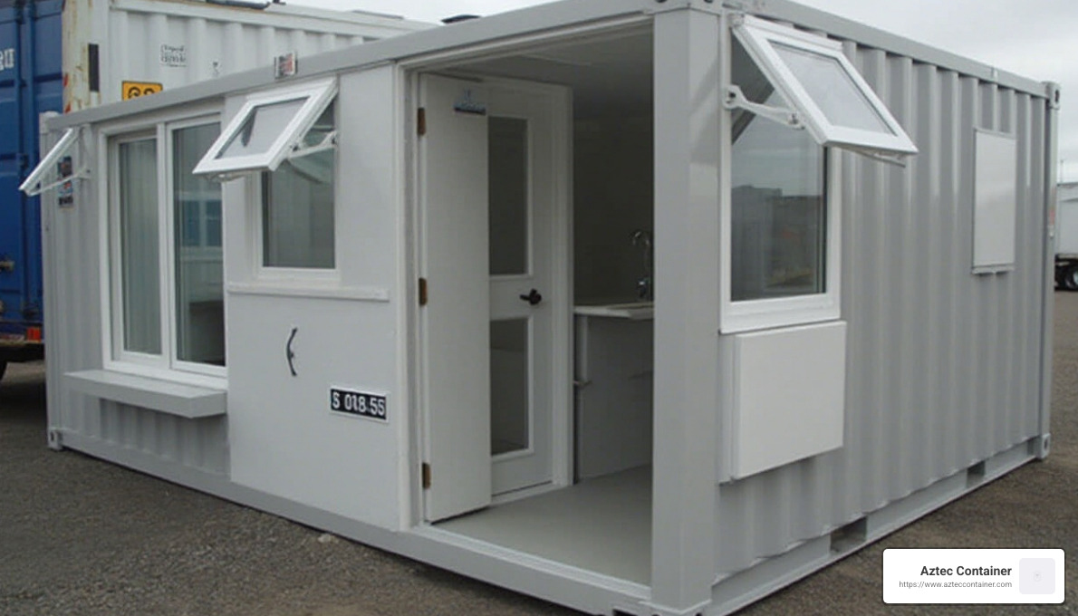 customized open sided container with added windows, personnel door, and interior fit-out - open sided shipping containers for sale