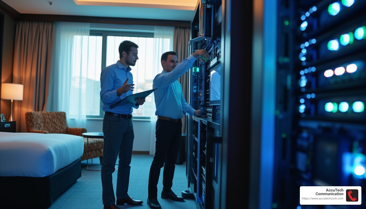 AccuTech team implementing wireless solutions - wireless networking solutions for hospitality