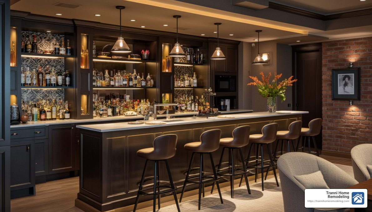 finished basement bar with seating area - basement bar renovations
