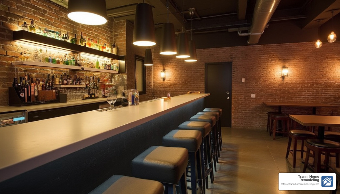 basement bar with strategic layered lighting - basement bar renovations