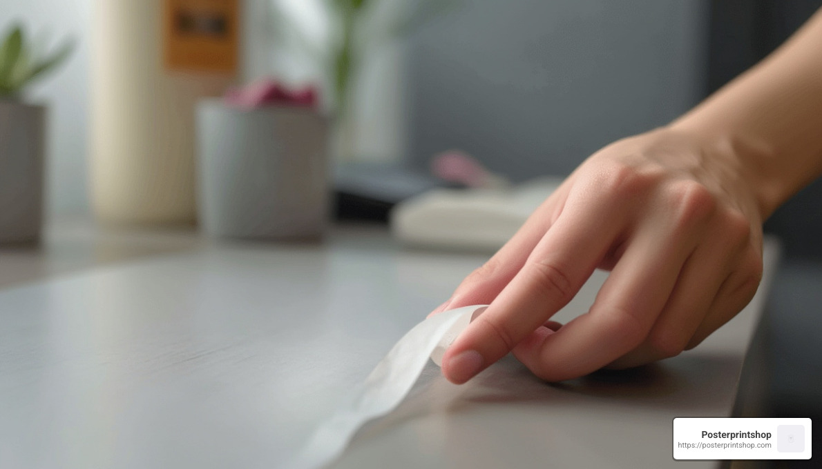 tissue double sided tape being applied - double sided poster tape