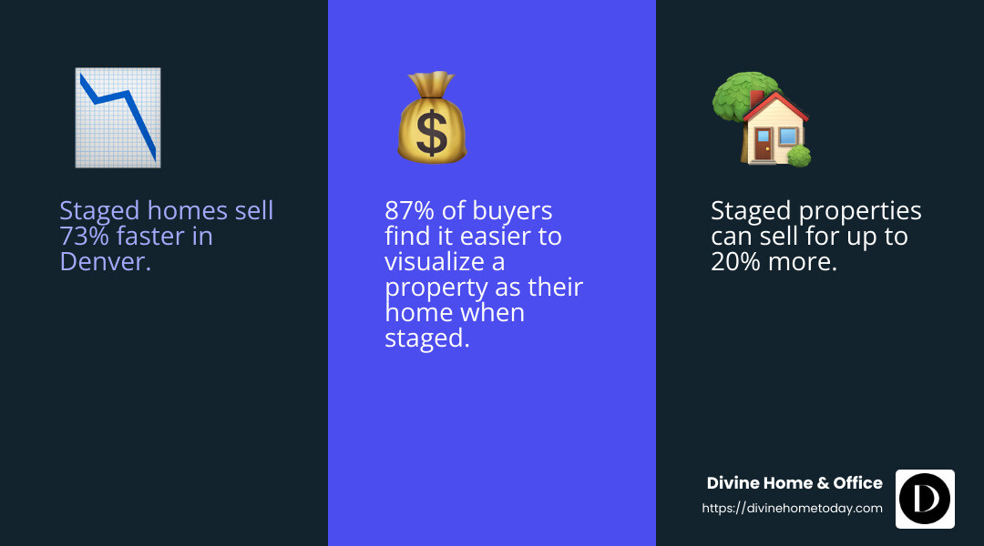 Chart showing the relationship between home staging investment and return on investment in the Denver market - Home staging Denver CO infographic 3_facts_emoji_blue
