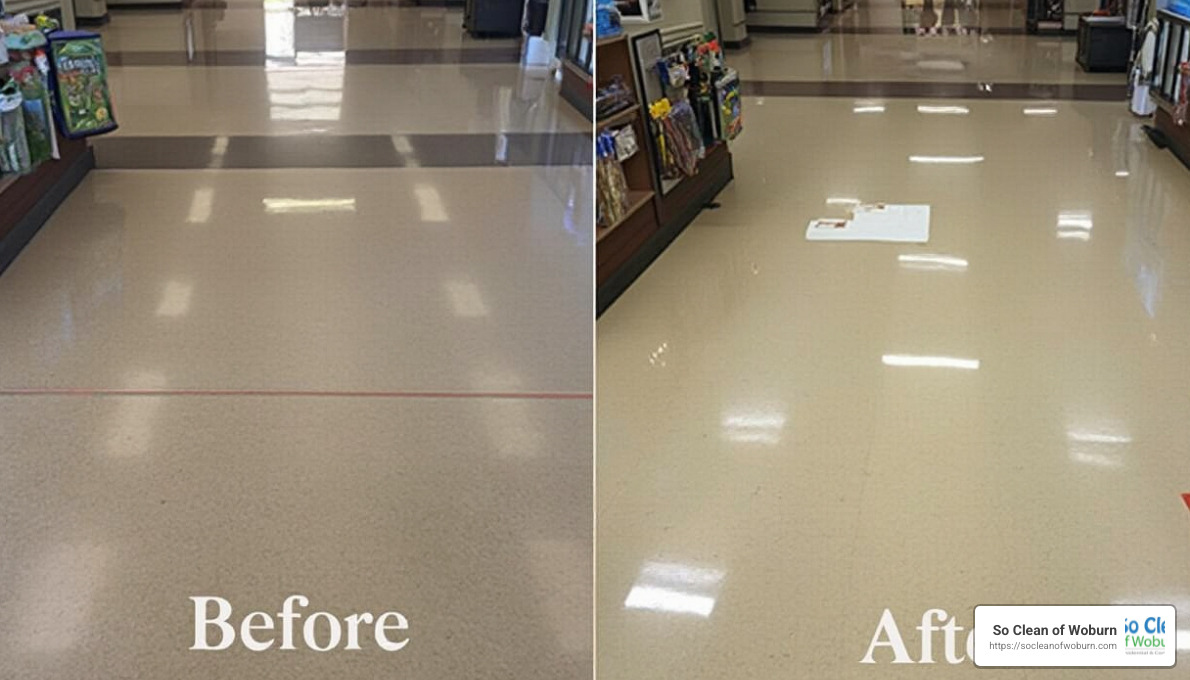 Before and after floor stripping and waxing - commercial floor cleaning services