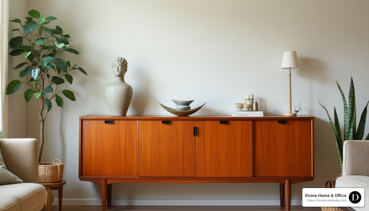 G-Plan teak sideboard in living room setting - mid century vintage decor G-Plan teak sideboard in living room setting - mid century vintage decor