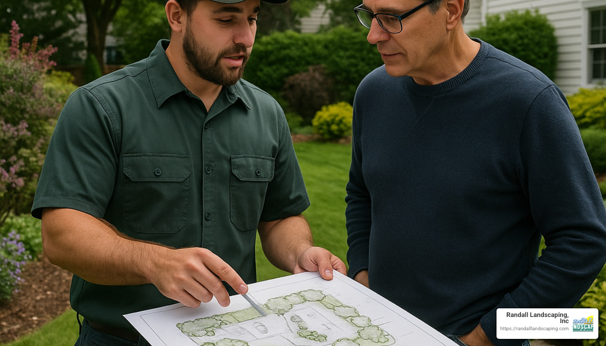 homeowner consulting with a landscaper - landscapers in methuen ma