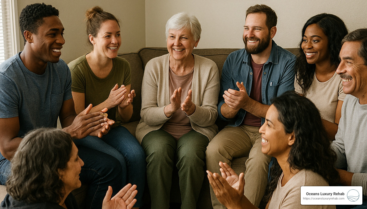 residents participating in group activity at sober living home - sober living costa mesa ca