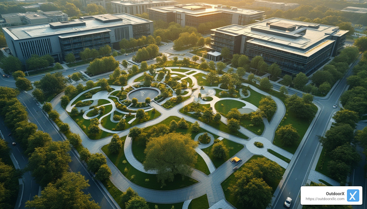 aerial view of corporate campus with integrated landscaping - corporate landscaping companies aerial view of corporate campus with integrated landscaping - corporate landscaping companies