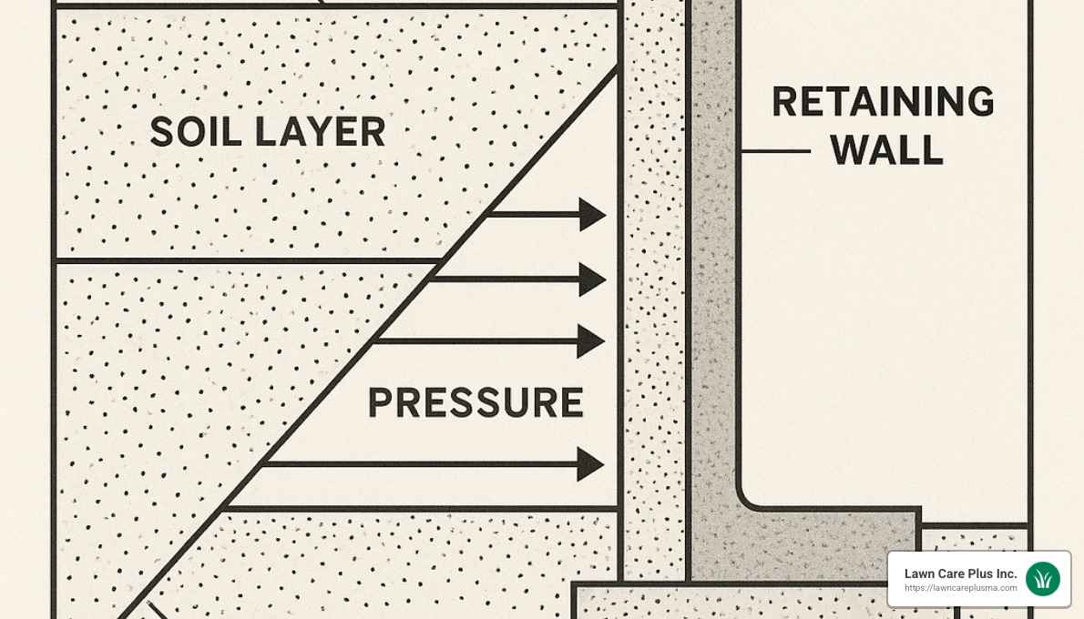soil mechanics diagram showing failure plane - retaining wall foundation