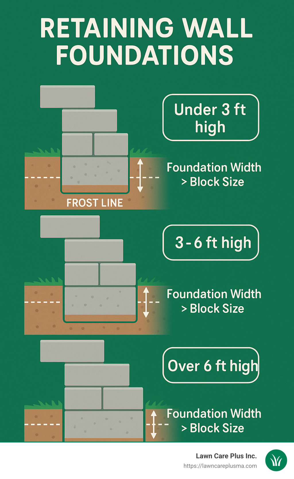 Foundation width and depth diagram - retaining wall foundation infographic 